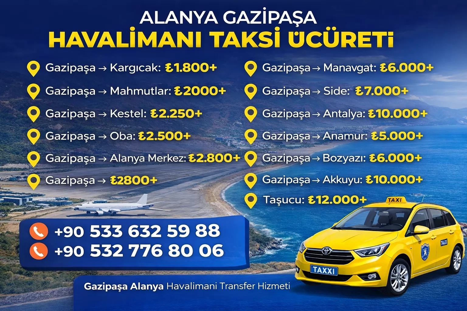 Alanya Gazipaşa Havalimanı Taksi Ücreti
